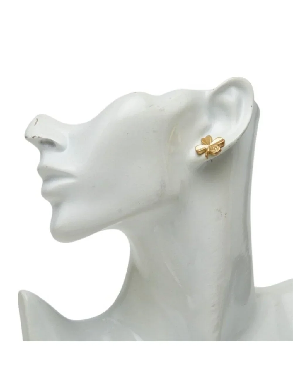 Chanel CC Logo Clover Stud Earrings Gold Plated